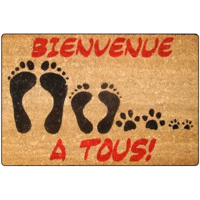 PARIS PRIX Paillasson coco 40 cm x 60 cm BIENVENUE A TOUS