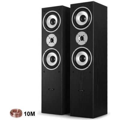 LTC Paire d'enceintes Hifi-Home-Cin&eacute;ma Noir 2x500W L766-BK + 10 M&egrave;tres de c&acirc;bles transparent