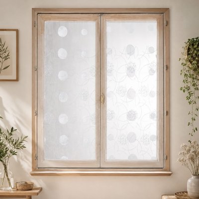 Paire De Petits Voilages Droits En Organza Brod&eacute;