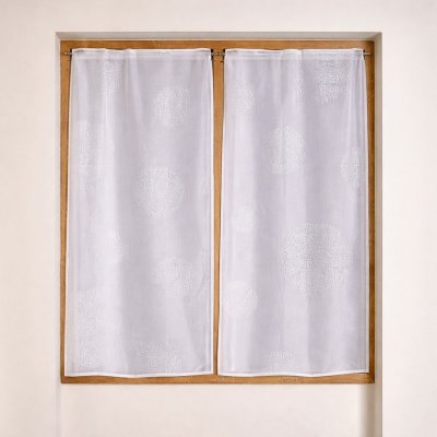 Paire de petits voilages en &eacute;tamine motif argent Blanc 80x160 cm