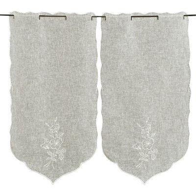 Paire de vitrages brod&eacute;s Fleurs - Ecru - 45 x 90 cm