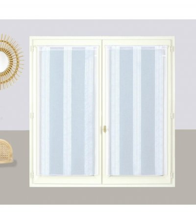 Paire de Vitrages en Etamine Fines Rayures Blanc 90 x 200 cm - Blanc