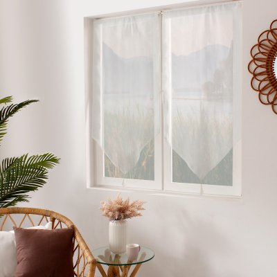 Paire de voilages finition pointe avec pompon 2x60x120cm blanc