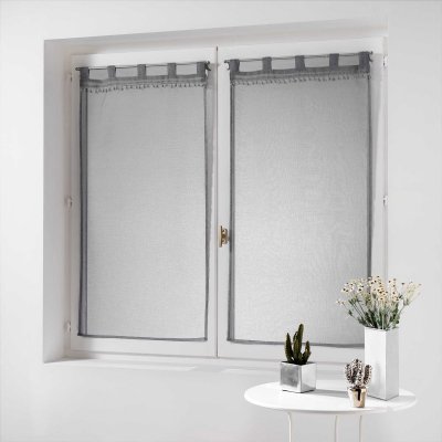 Paire droite passants 2 x 60 x 120 cm voile sable top pompons poupette Gris