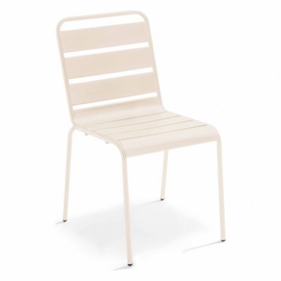 OVIALA Palavas - Chaise de jardin en m&eacute;tal ivoire - Beige