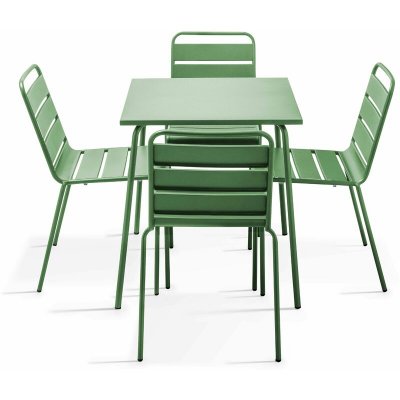 OVIALA Palavas - ensemble table de jardin et 4 chaises en m&eacute;tal vert cactus