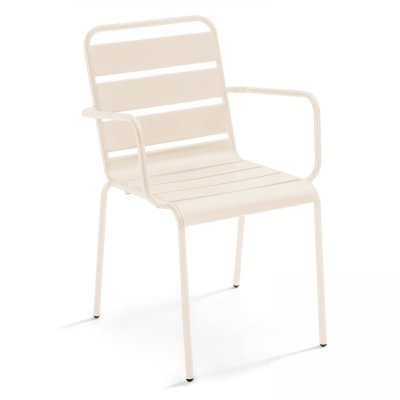 OVIALA Palavas - Fauteuil de jardin en m&eacute;tal ivoire - Blanc