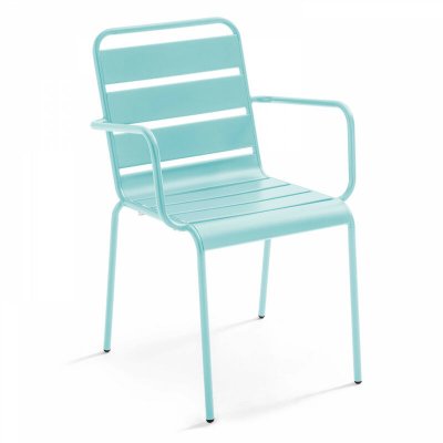 OVIALA Palavas - Fauteuil de jardin en m&eacute;tal turquoise - Bleu