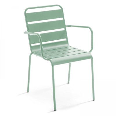 OVIALA Palavas - Fauteuil de jardin en m&eacute;tal vert sauge - Vert