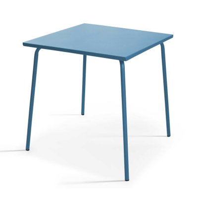 OVIALA Palavas - Table de jardin carr&eacute;e en m&eacute;tal bleu pacific - Bleu
