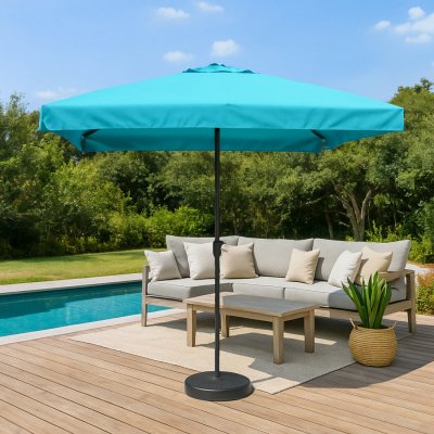 CONCEPT USINE PALERME - Parasol droit carr&eacute; 2,95 x 2,95 m bleu 