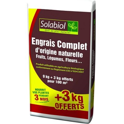 SOLABIOL Palette engrais complet 9 kg + 3 kg offerts 
