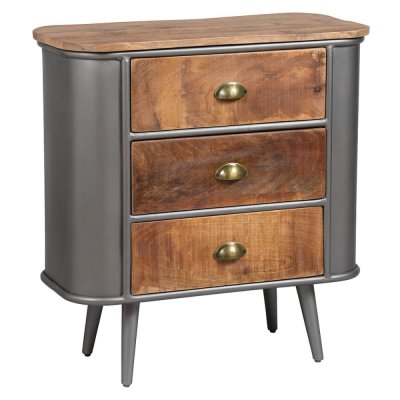 PALISSO - Commode 3 Tiroirs Bois et Acier Patin&eacute; - Altobuy
