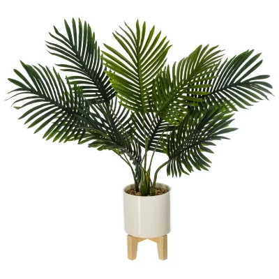 ATMOSPHERA Palmier artificiel avec son pot en c&eacute;ramique sur&eacute;lev&eacute; - H 72 cm Blanc