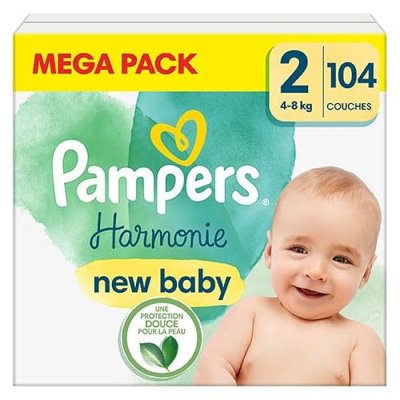 PAMPERS  New Baby Harmonie Couches Taille 2 104 Couches 4 kg - 8 kg