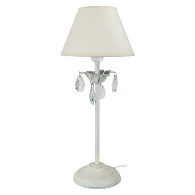 TOSEL PAMPILLES - Lampe de chevet colonne m&eacute;tal blanc cerrus&eacute;