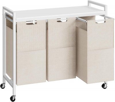 Panier &Agrave; Linge 3 Compartiments Sur Roulettes Blanc