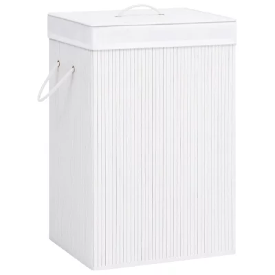 VIDAXL Panier &agrave; linge Bambou Blanc  - Blanc