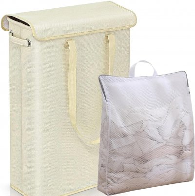 VENDOS85 Panier &agrave; Linge Blanc Pliable avec Sac Amovible - 45L