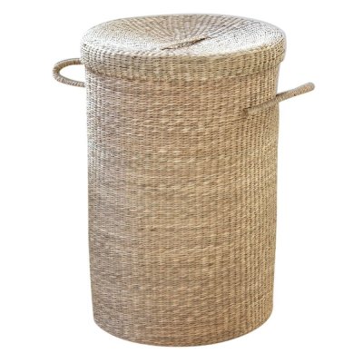 CALICOSY Panier &agrave; linge en jonc de mer naturel - Cas&acirc;me - Bois clair
