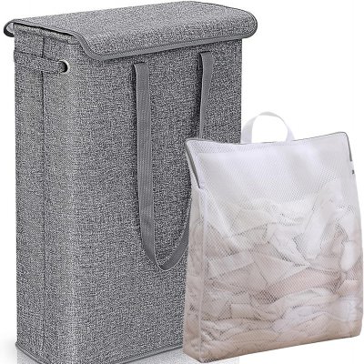 VENDOS85 Panier &agrave; Linge Gris Pliable avec Sac Amovible - 45L