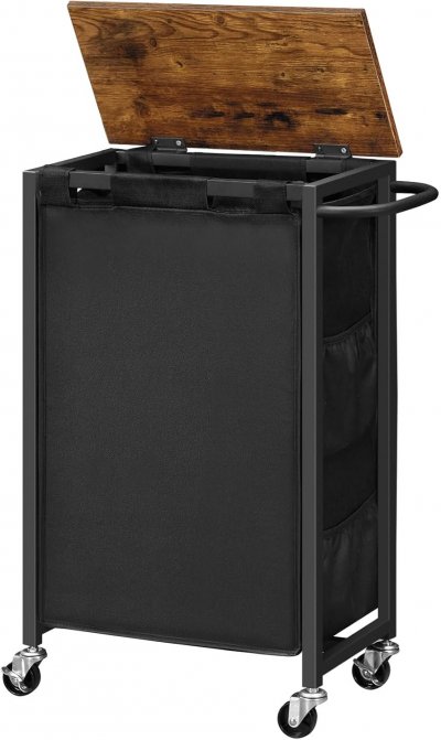 VENDOS85 Panier &Agrave; Linge Marron Rustique 40l Sur Roulettes Avec Poign&eacute;e