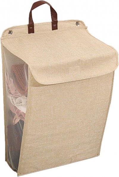 VENDOS85 Panier &Agrave; Linge Mural Pliable Beige Avec Couvercle