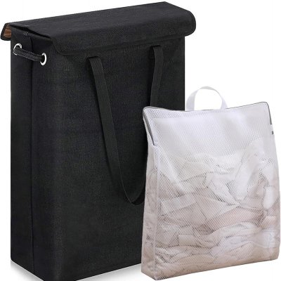 VENDOS85 Panier &agrave; Linge Noir Pliable avec Sac Amovible - 45L