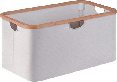 Panier &Agrave; Linge Pliable 63 L Gris Clair Avec Cadre Bambou