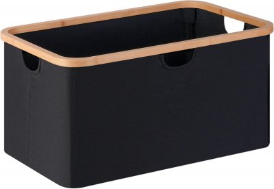 Panier &Agrave; Linge Pliable 63 L Noir Avec Cadre En Bambou