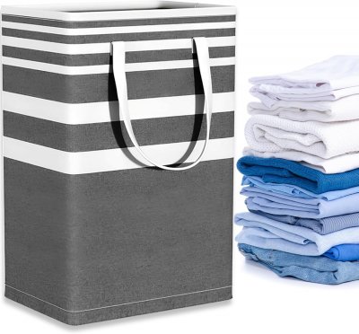 VENDOS85 Panier &agrave; linge pliable en lin Gris 75L