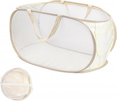 Panier &agrave; Linge Pliable en Maille Blanche - 36x36x58 cm
