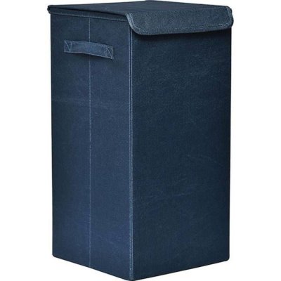 TENDANCE Panier &agrave; linge pliable en tissu Bleu chin&eacute; avec couvercle 30 x 30 x H 60 cm