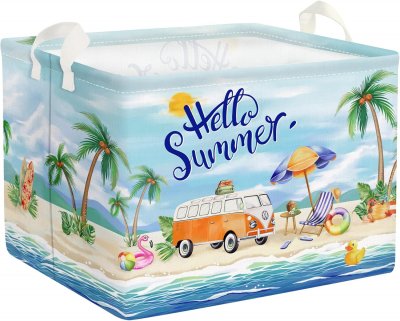 VENDOS85 Panier &agrave; linge pliable ""Et&eacute; Bord de Mer"" 36L enfants