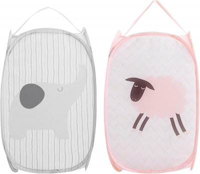 VENDOS85 Panier &Agrave; Linge Pliable Gris & Rose 30l