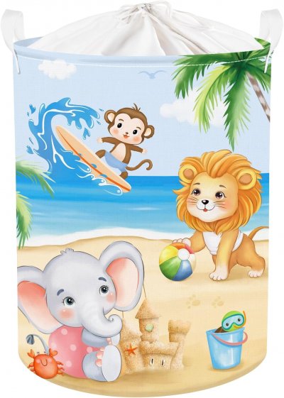 VENDOS85 Panier &Agrave; Linge Pliable Motif Animaux 45l Enfants