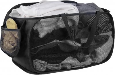 VENDOS85 Panier &Agrave; Linge Pliable Noir 75l En Maille Respirante