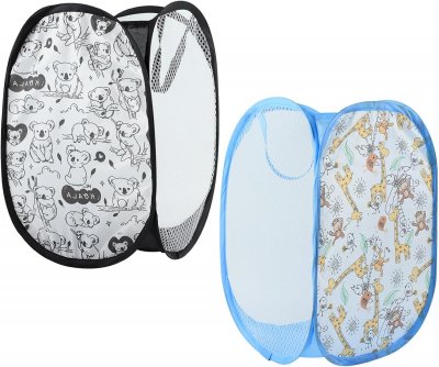 VENDOS85 Panier &Agrave; Linge Pliable Noir & Bleu Ciel 30l