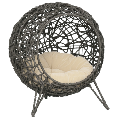 PAWHUT Panier chat r&eacute;sine tress&eacute;e gris