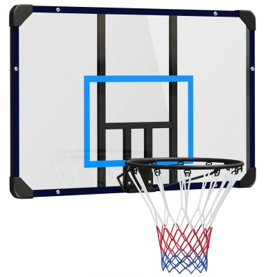 SPORTNOW Panier de basket-ball mural - panneau de basket &agrave; accrocher - visserie incluse - acier pc bleu noir