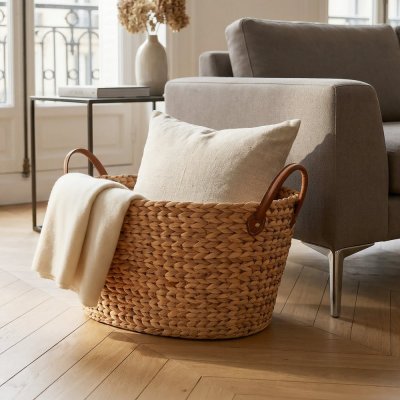 COMPACTOR Panier de rangement en jacinthe d'eau tress&eacute;e 60x45cm