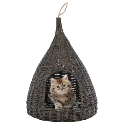 VIDAXL Panier pour chats avec coussin Gris 40x60 cm Saule naturel  Gris