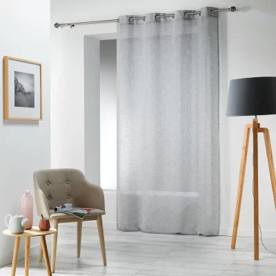 Panneau a oeillets 140 x 240 cm voile tisse carlin Gris Douceur d'Int&eacute;rieur