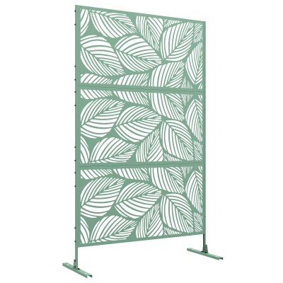 OUTSUNNY Panneau brise vue d&eacute;coratif paravent ext&eacute;rieur motif v&eacute;g&eacute;tal m&eacute;tal vert