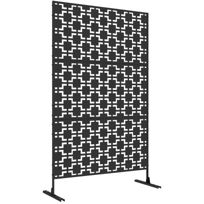 OUTSUNNY Panneau ext&eacute;rieur d&eacute;coratif motif g&eacute;om&eacute;trique ajour&eacute; m&eacute;tal noir