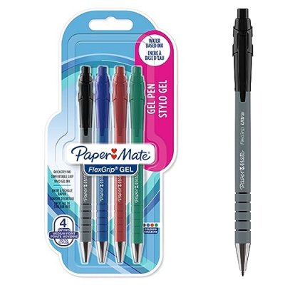 PAPERMATE Paper Mate FlexGrip stylos gel pointe moyenne (0,7 mm) encre noire bleue rouge et verte lot de 4