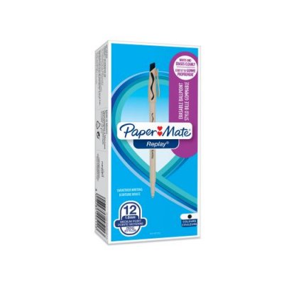 PAPERMATE PAPER:MATE Lot de 12 Stylo &agrave; bille Replay - Pte moyenne - Noir