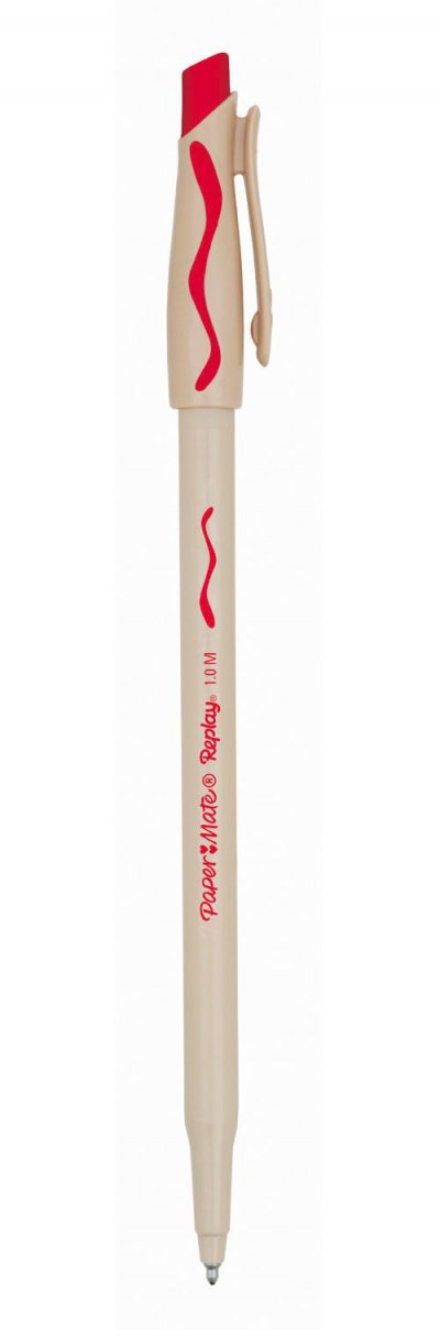 PAPERMATE PAPER:MATE Lot de 3 Stylos Bille Replay Effa&ccedil;able Pte Moyenne Rouge