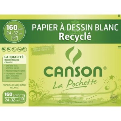CANSON Papier  dessin a grain recycle 160g 24x32 - pochette de 10