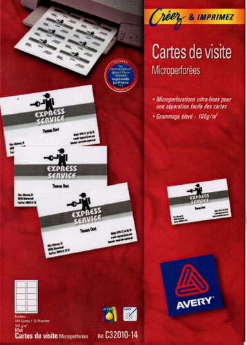 AVERY DENNISON Papier cr&eacute;atif AVERY 250 Cartes de visite 85x54mm 185g/m&sup2;